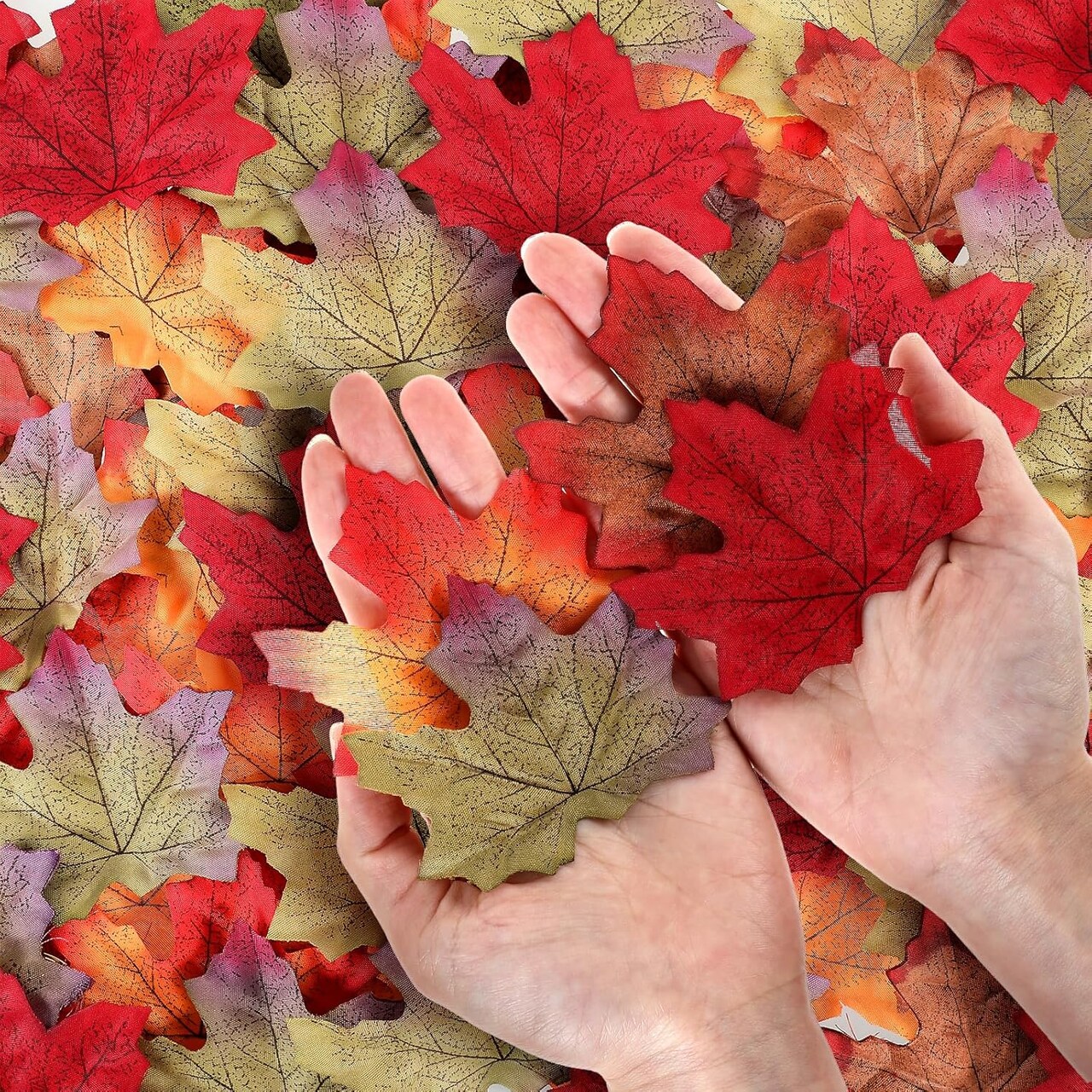 Fall Leaves Fake Maple, 200Pcs Artificial Autumn Leafs Decorations for Fall Wedding Photo Props Home Party Decor Table Crafts - Fabric